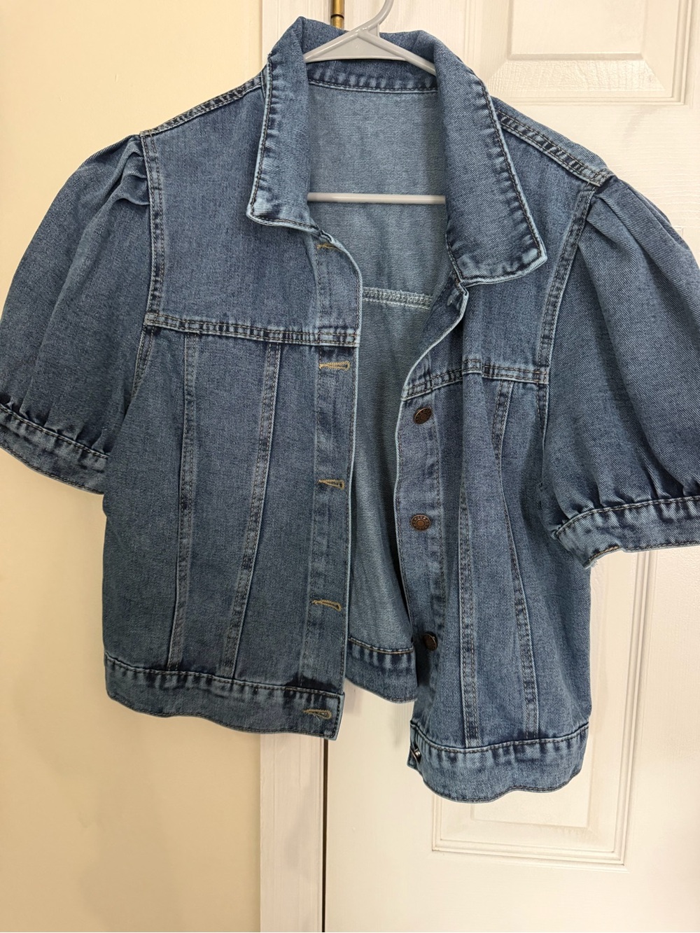 SHEIN Navy Blue Denim Jacket with Puff Sleeves - Picture 2 of 3